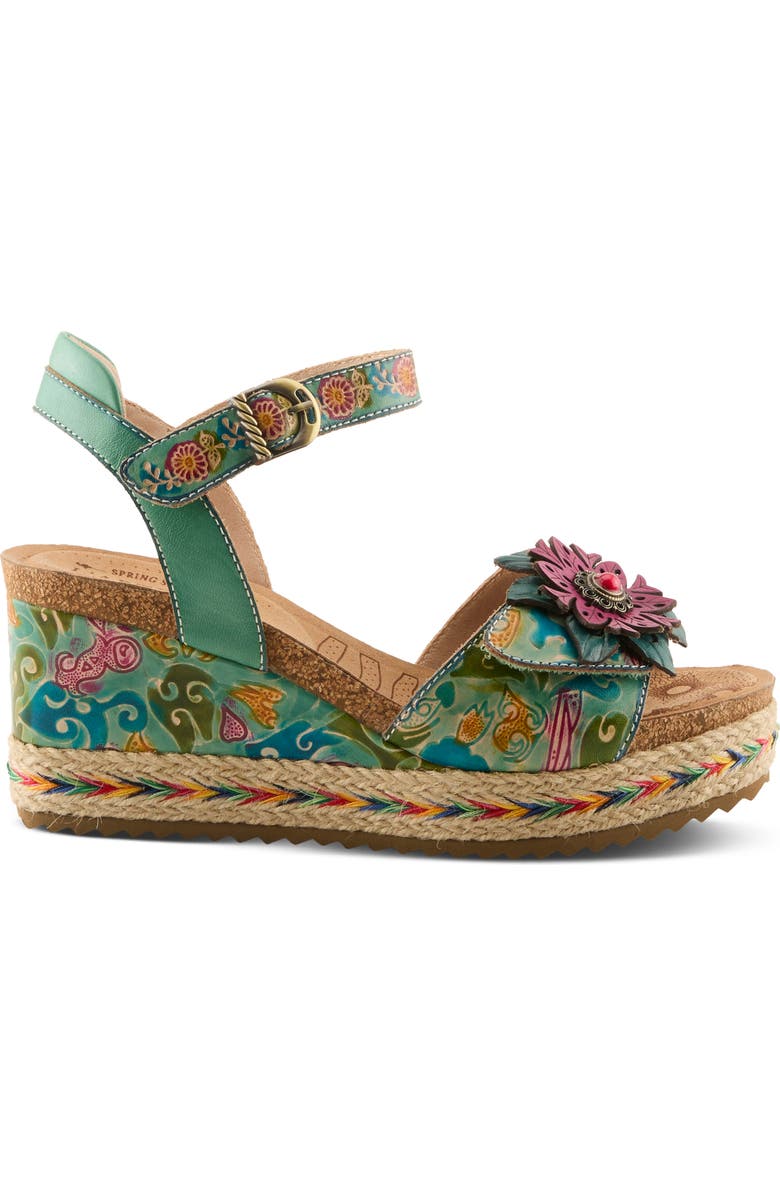 L'Artiste by Spring Step Boca Espadrille Ankle Strap Platform Wedge Sandal, Alternate, color, Mint Green Multi