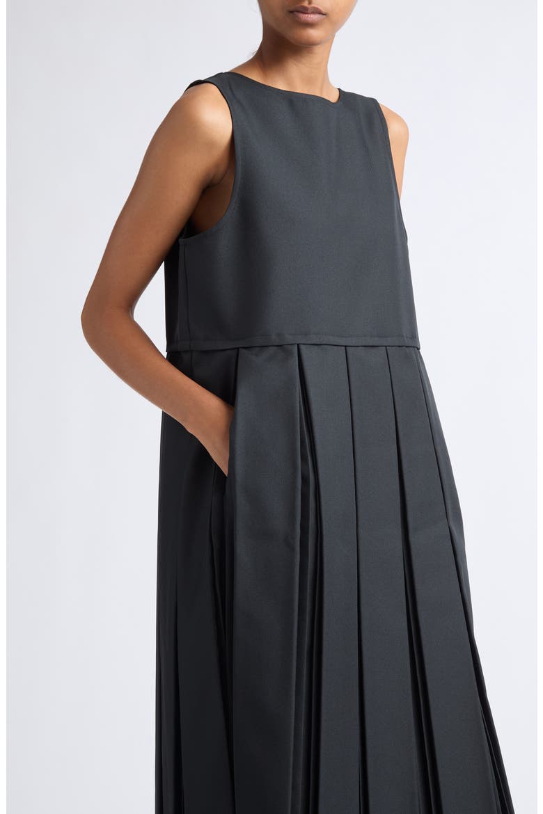 Pleated Twill Midi Dress, Alternate, color, BLACK