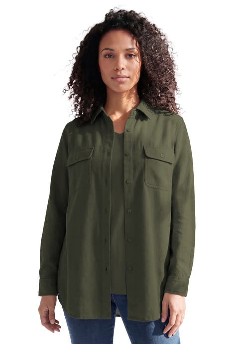 Faux Suede Button Front Shirt