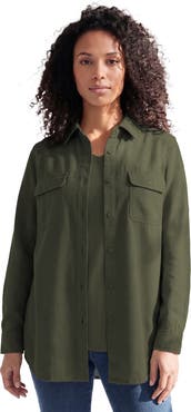 Roaman's Faux Suede Button Front Shirt