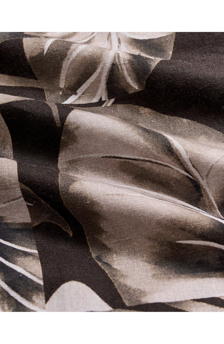 Billy Reid Tiled Leaf Print Short Sleeve Linen & Cotton Button-Up Shirt, Alternate, color, Black