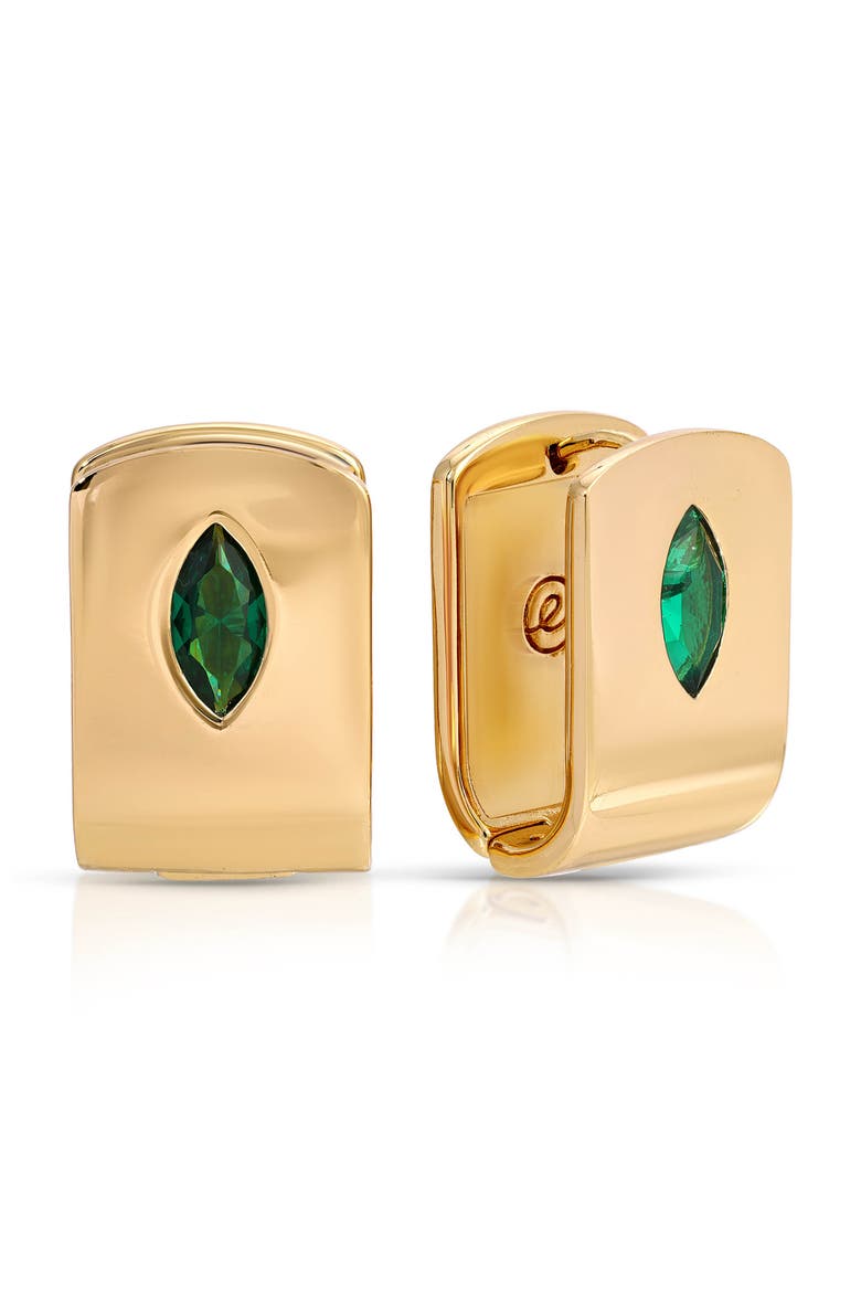 Marquise Stone Huggie Earrings, Main, color, GREEN