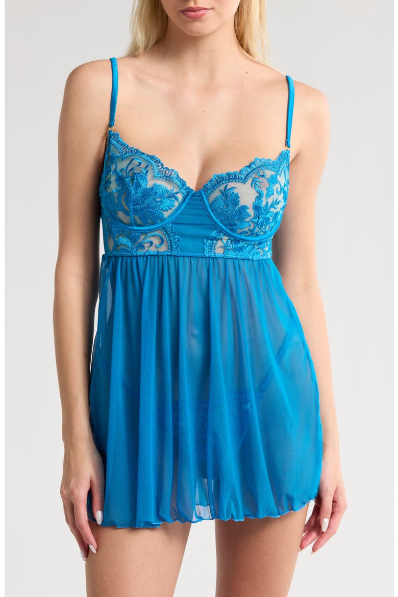 Embroidered Underwire Babydoll Chemise, Main, color, BLUE