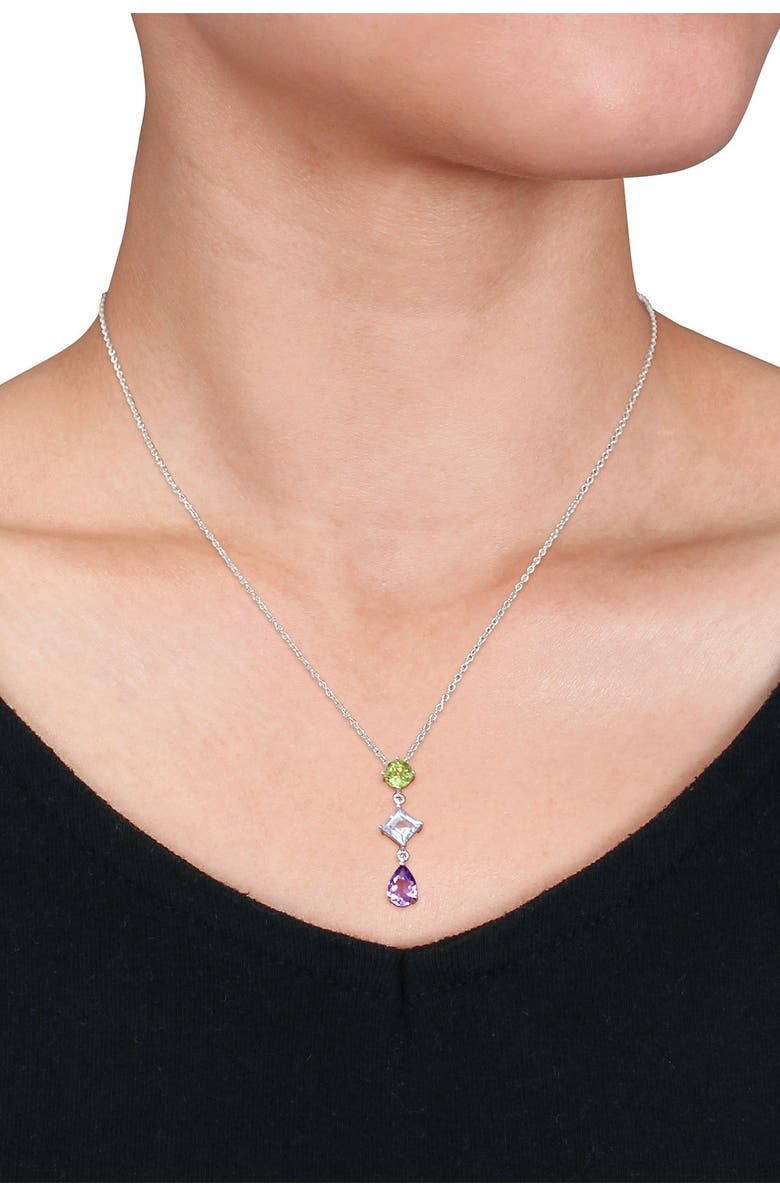 DELMAR Sterling Silver Amethyst Peridot Blue Topaz Drop Pendant Necklace, Alternate, color, 