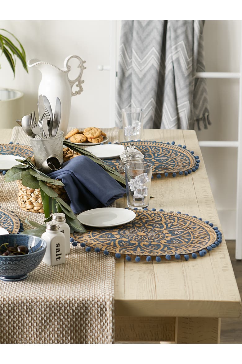 French Blue Block Print Round Jute Placemat Set/6, Alternate, color, French Blue