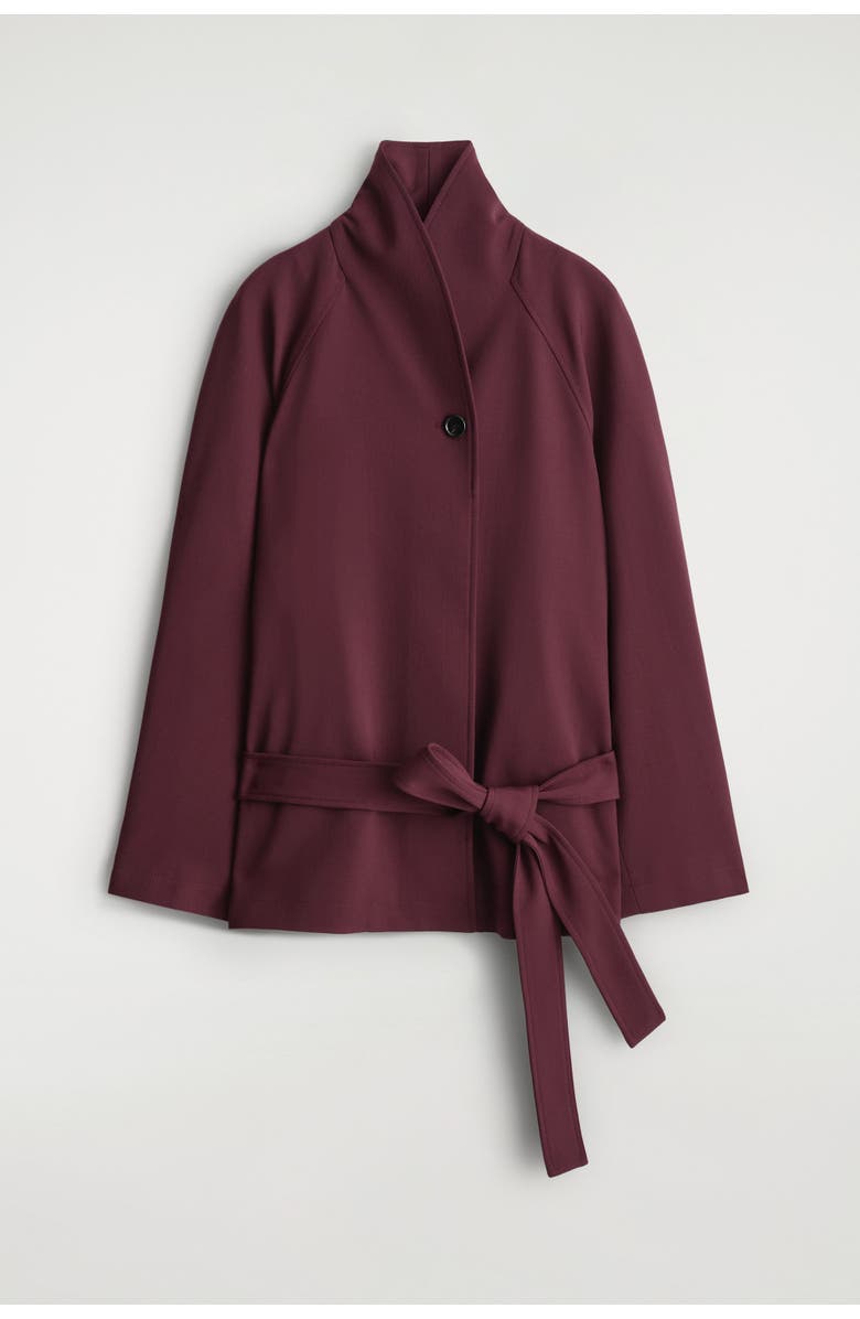 COS Belted Wool-Blend Shawl-Collar Jacket, Alternate, color, Burgundy