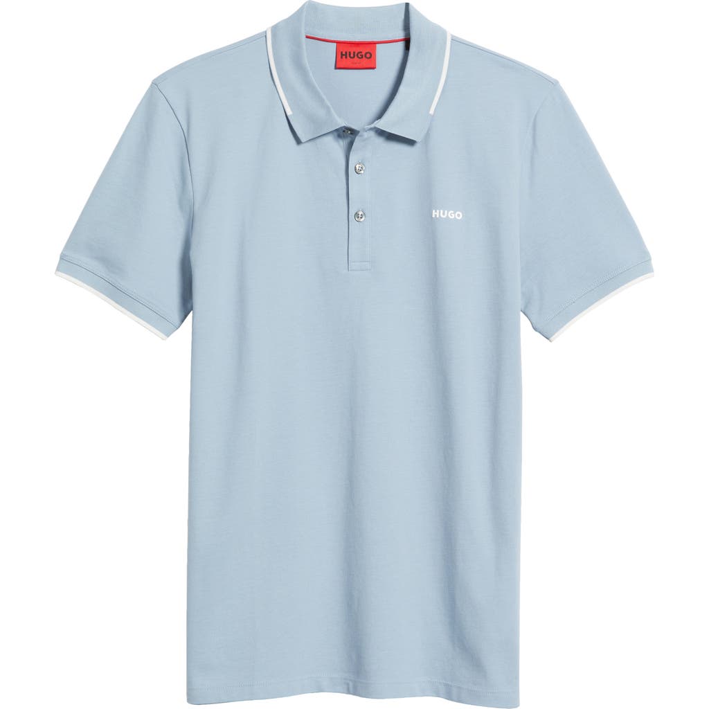 Shop Hugo Boss Hugo Dino Tipped Polo In Open Blue