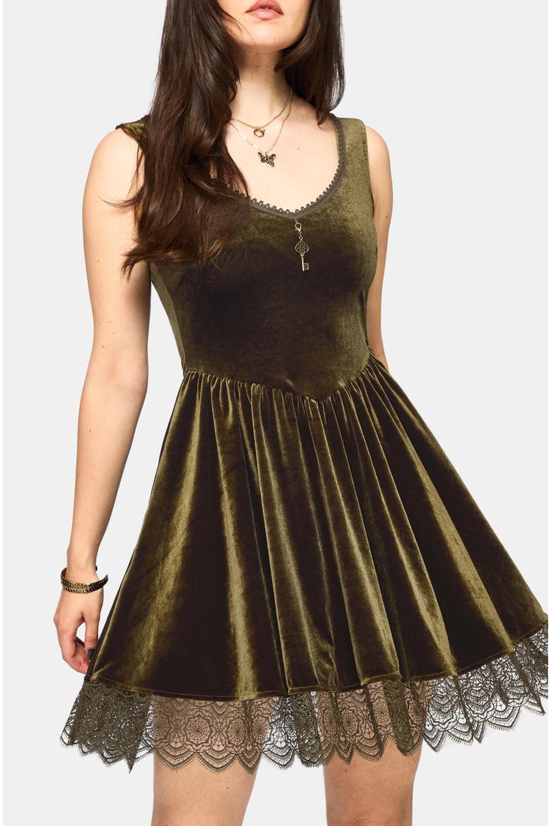 Orbweb Velour Mini Dress, Alternate, color, Green
