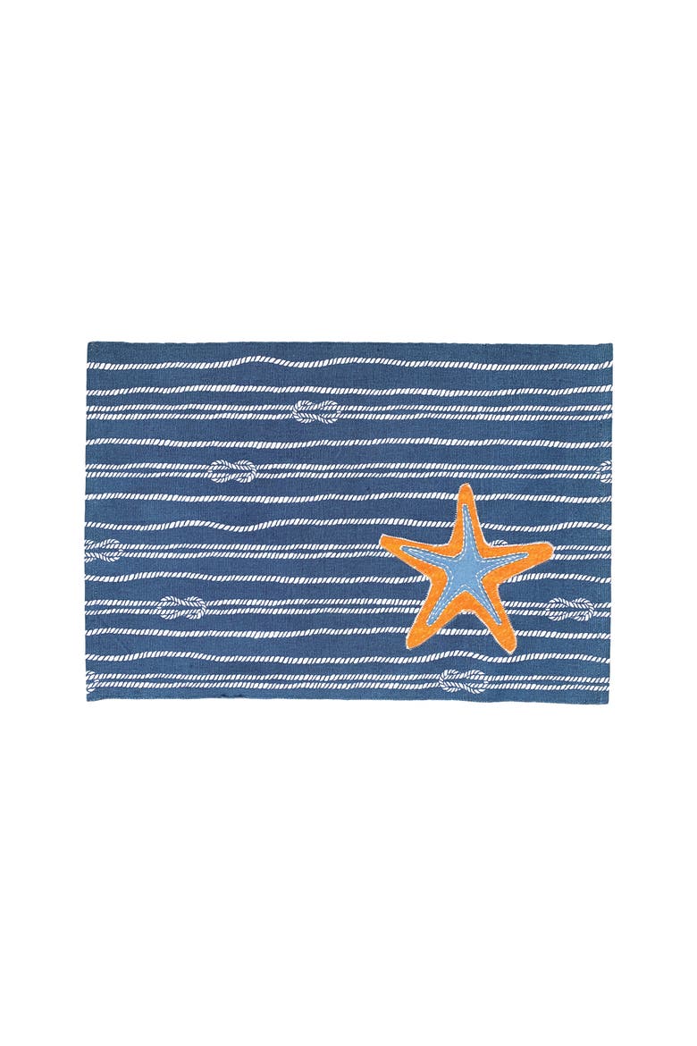 Starfish Nautical Rope 100% Cotton Set of 6 Placemats 14" x 20", Main, color, Blue