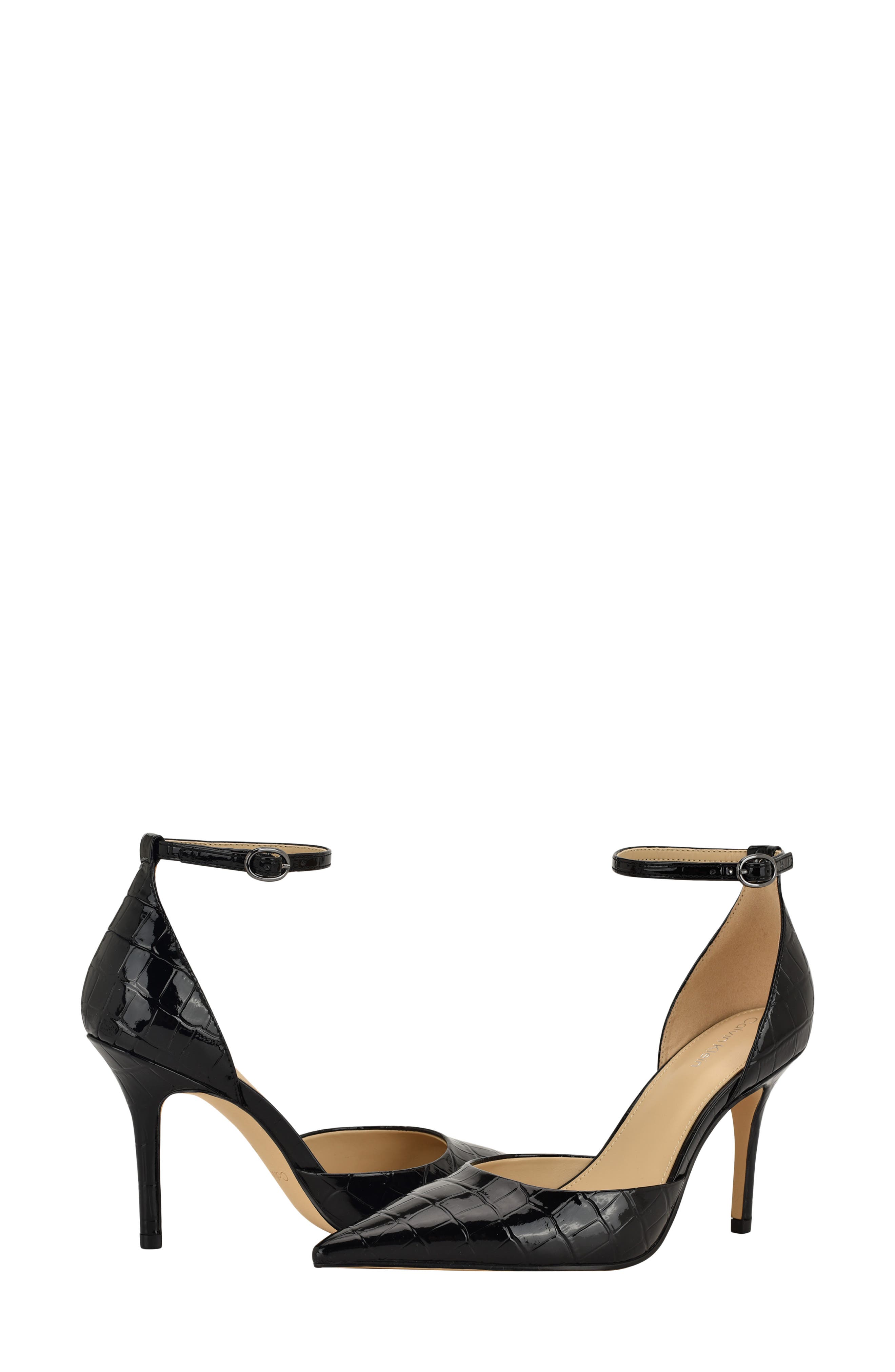 Calvin Klein Olettia Ankle Strap Pointed Toe Pump, Alternate, color, Black Leather