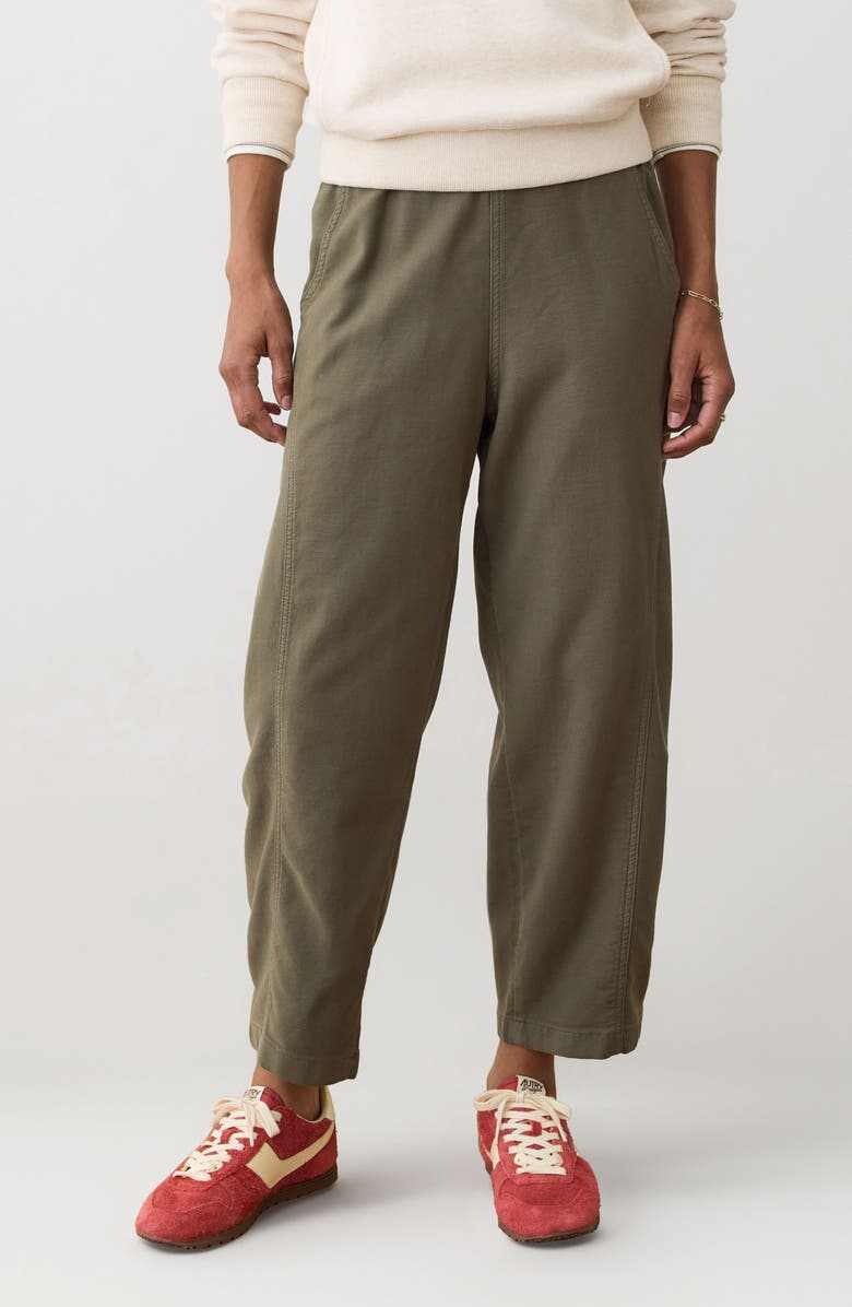 Marine Layer Jessie Barrel Leg Twill Pants, Main, color, Dusty Olive