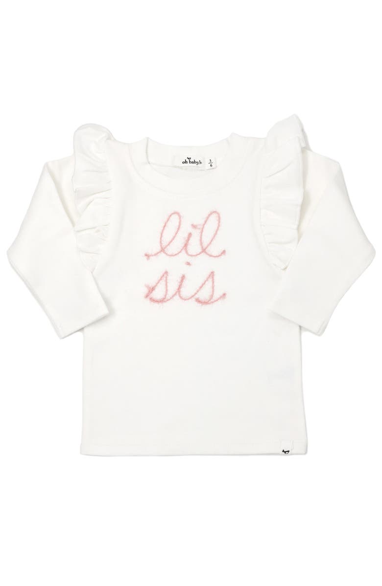 oh baby! "lil sis" Pink Eyelash Millie Long Sleeve Tee, Alternate, color, Cream