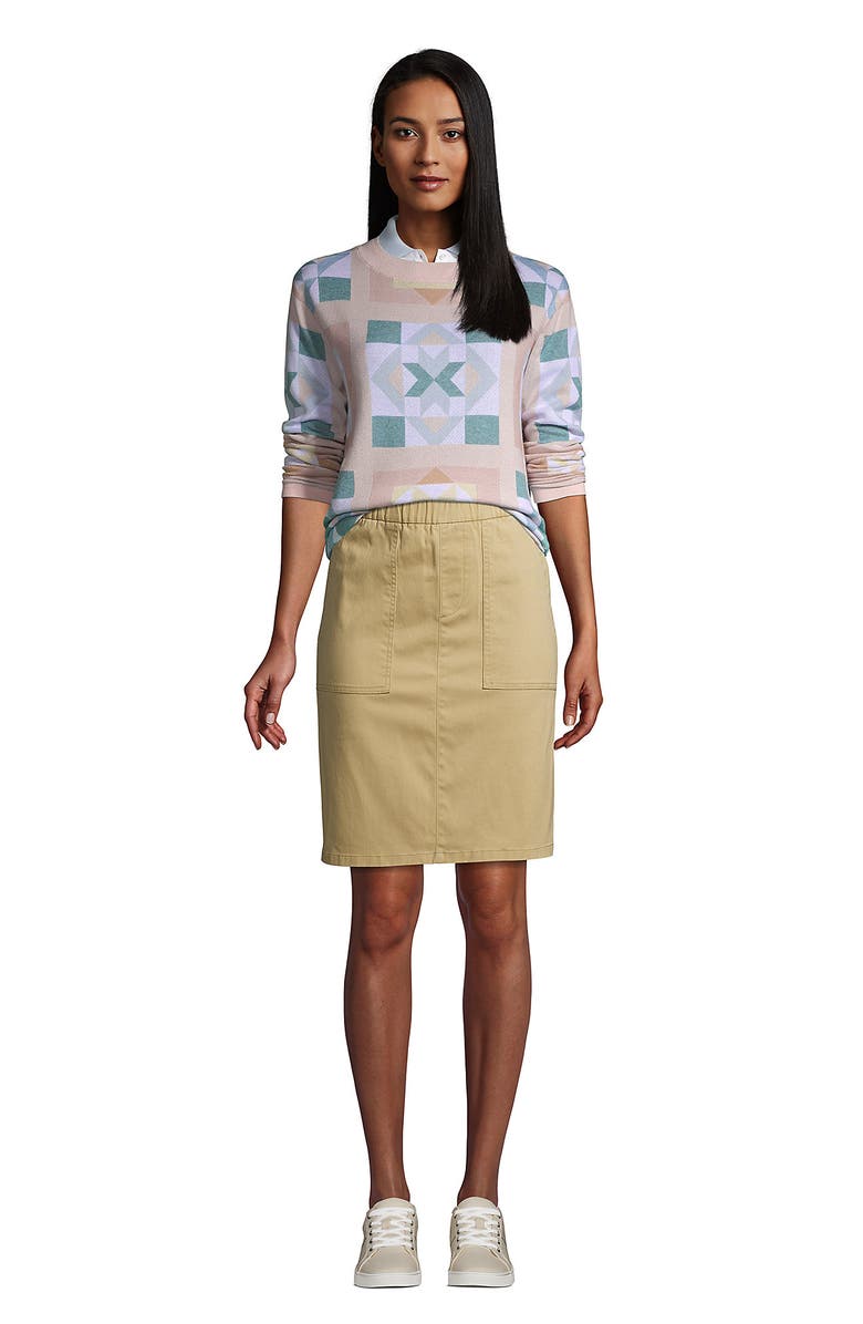Lands' End Mid Rise Elastic Waist Pull On Chino Skort, Alternate, color, Desert Tan