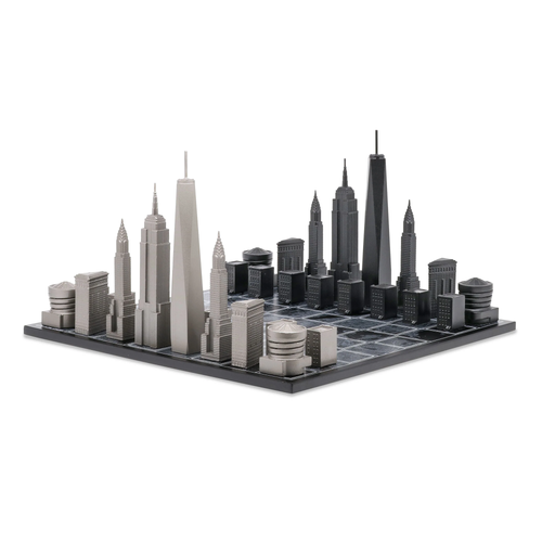 SKYLINE CHESS Chess Set Stainless Steel New York  Edition with Wood Map Board in Black  product