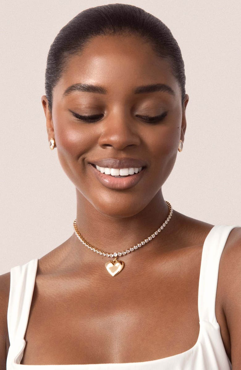 Ettika Luminous Love Tennis Necklace, Alternate, color, Gold