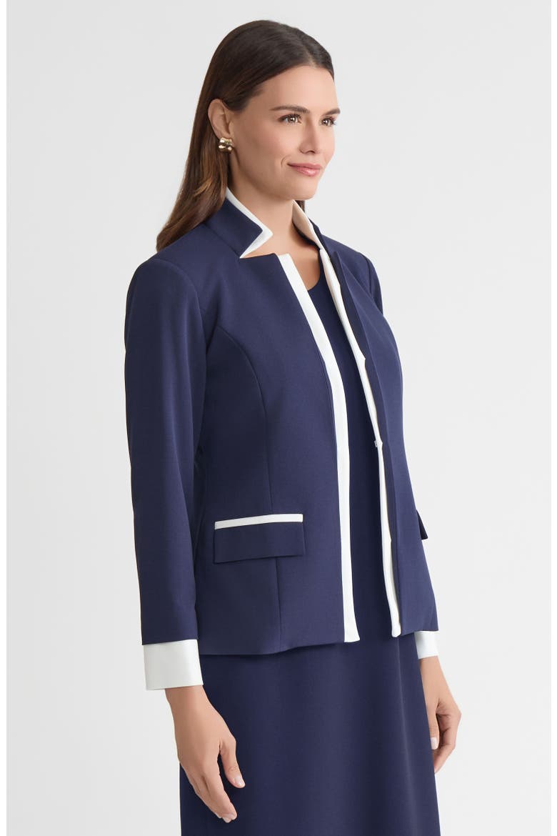 Tailored Two-Toned Stretch Deco Crepe Blazer, Alternate, color, Indigo/White