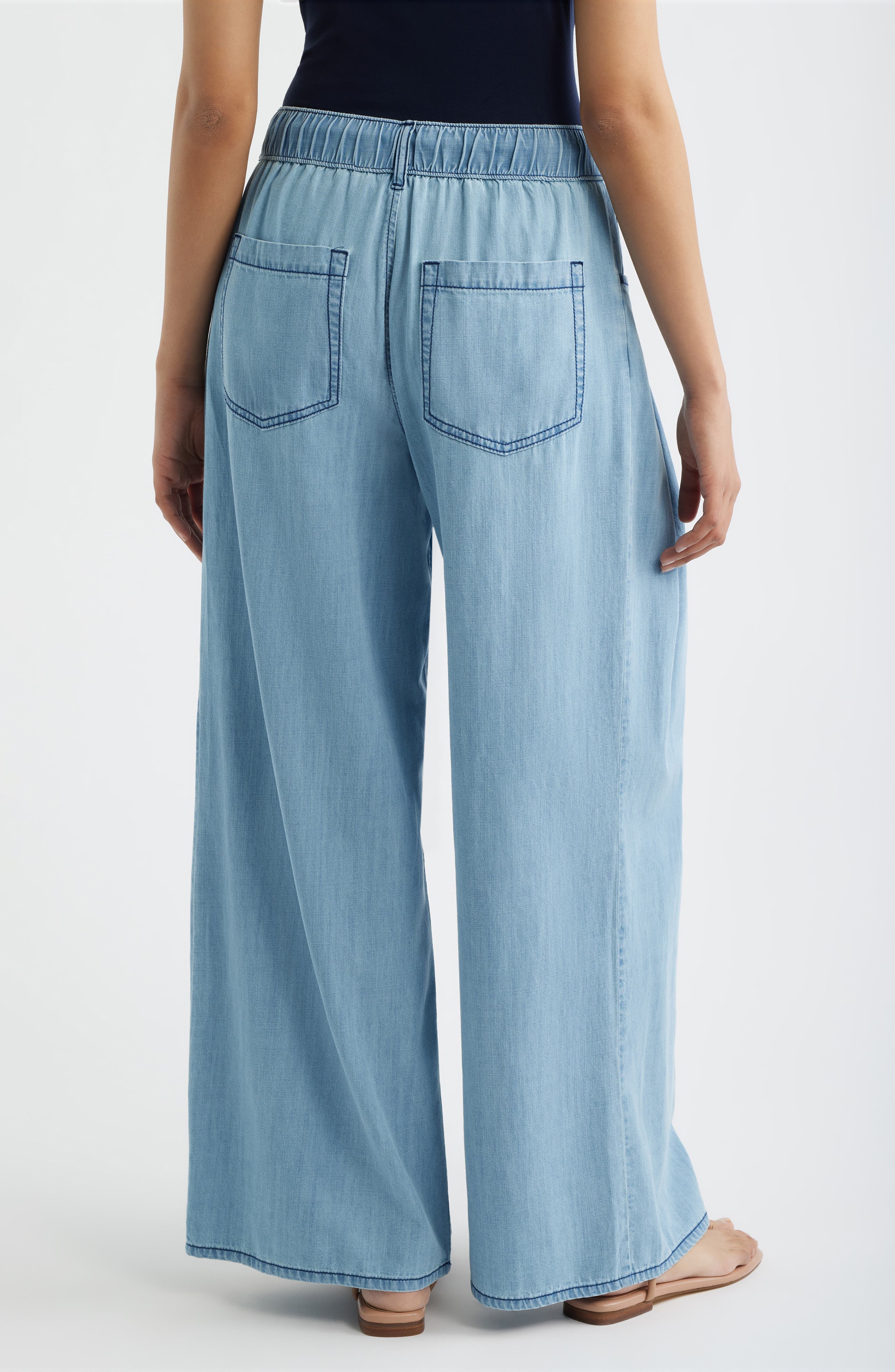 Pleated Drawstring Wide Leg Denim Pants - image 2