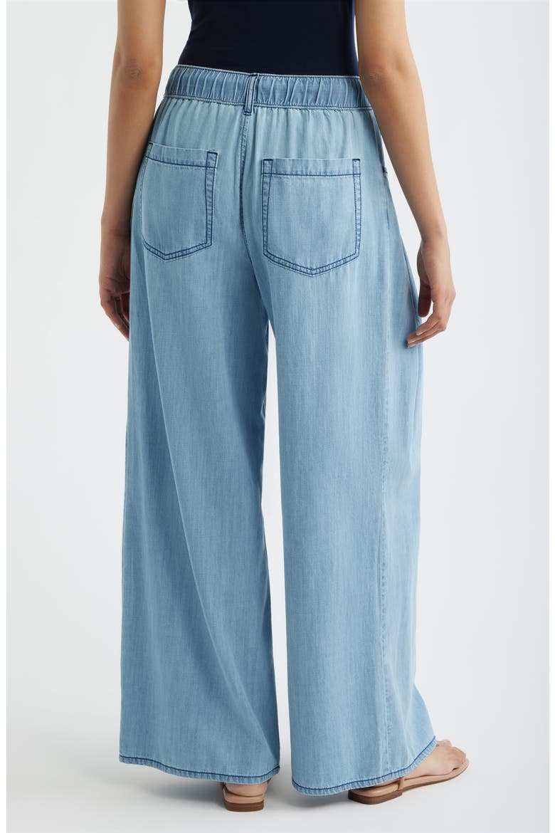 Pleated Drawstring Wide Leg Denim Pants, Alternate, color, LIGHT INDIGO