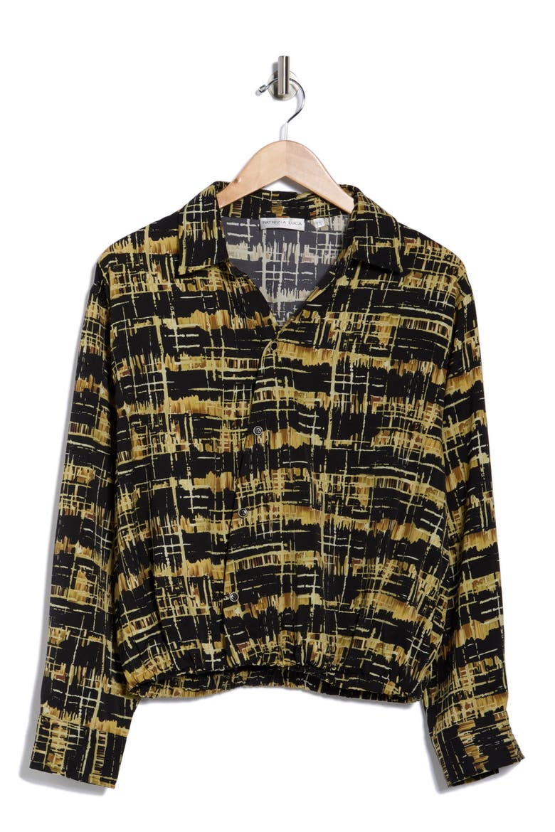 Print Long Sleeve Button-Up Shirt, Alternate, color, BLACK