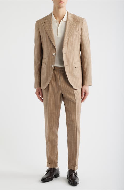 Heston Slim Fit Pinstripe Wool Blend Double Breasted Suit