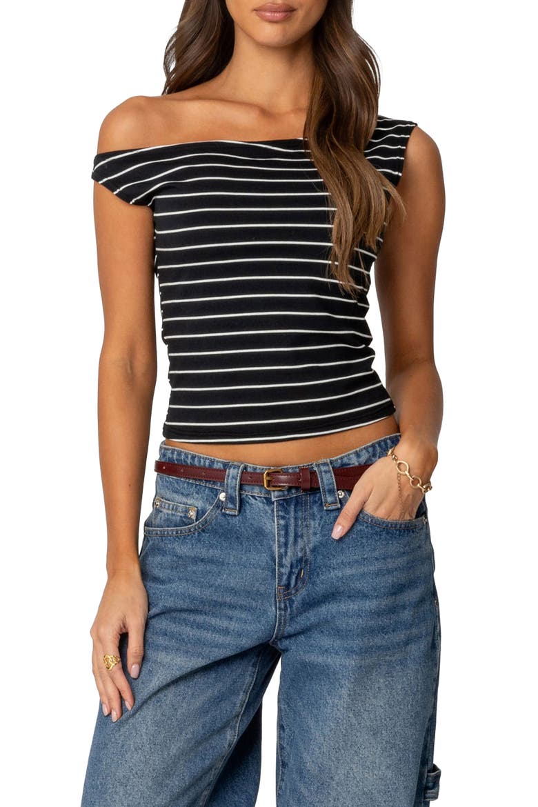 Keryn Stripe Asymmetric Top, Main, color, BLACK