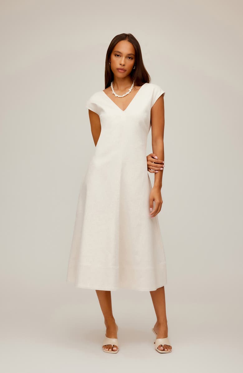 FIFTEEN TWENTY Lilia Stretch Cotton & Linen Midi Dress, Alternate, color, Natural