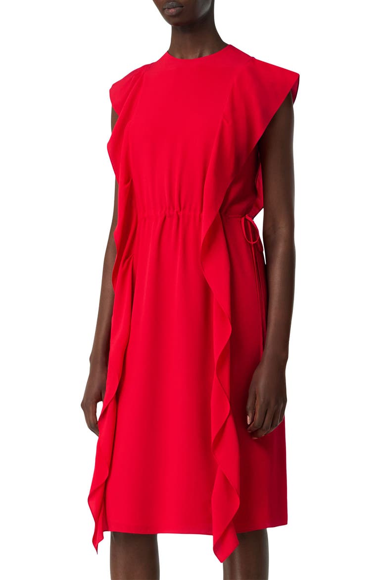 Kyle Ruffle Sleeveless Silk Crêpe de Chine Dress, Alternate, color, BRIGHT RED
