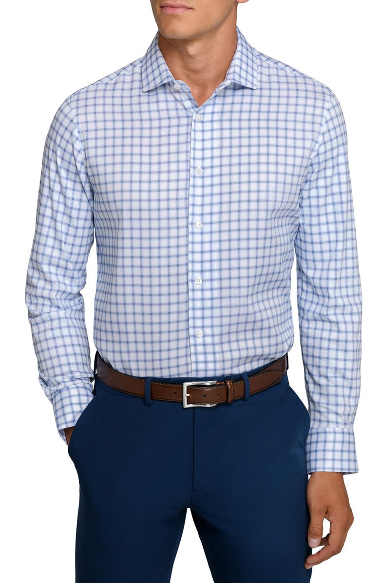 W.R.K Reworked Slim Fit Navy Check Print Cotton Dress Shirt, Main, color, White/ Navy