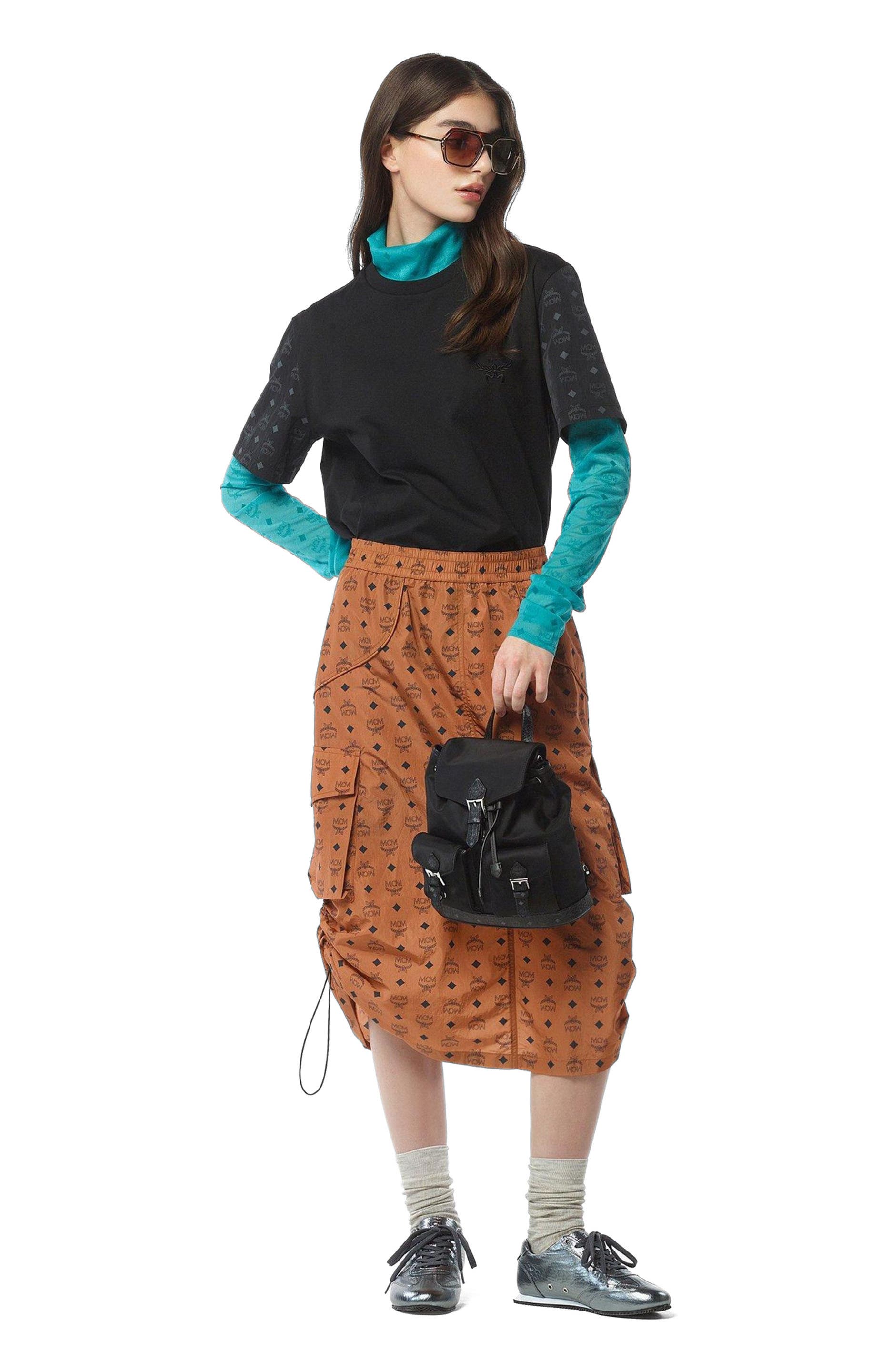 MCM Mini Aren Drawstring Backpack in ECONYL and Leather, Alternate, color, 