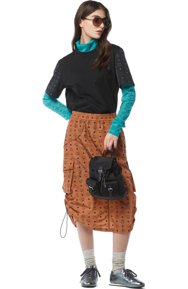 MCM Mini Aren Drawstring Backpack in ECONYL and Leather, Alternate, color,