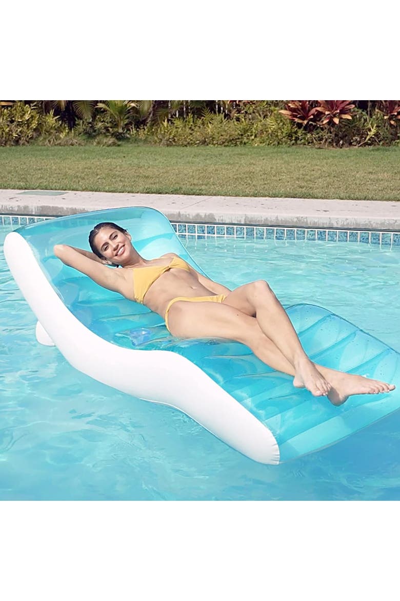 Inflatable Splash Water/Pool Lounge in Teal & White, Alternate, color, Blue