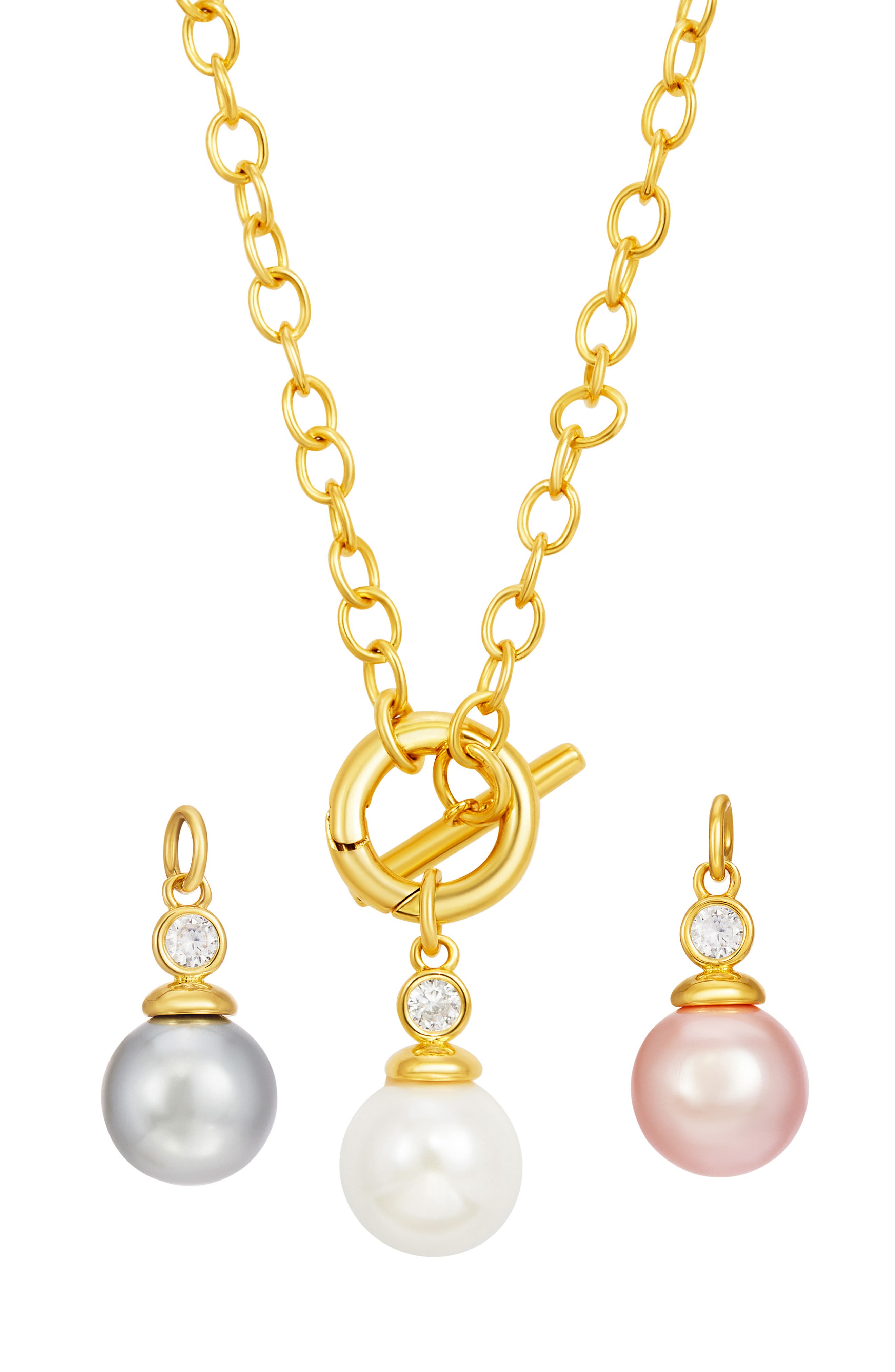 Interchangeable Cultured Pearl & Cubic Zirconia 4-Piece Necklace Set