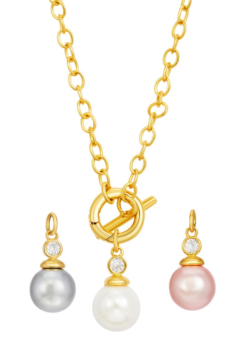 Interchangeable Cultured Pearl & Cubic Zirconia 4-Piece Necklace Set, Main, color, YELLOW