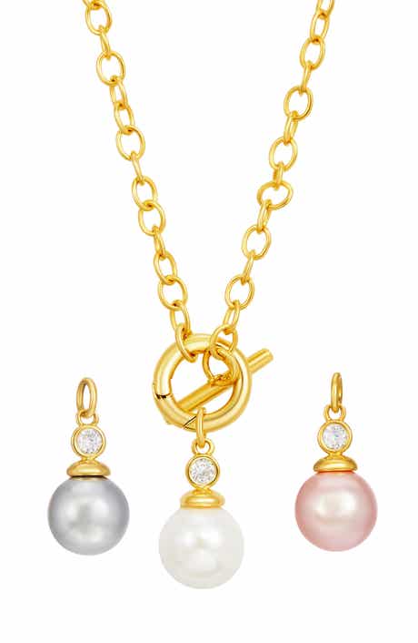 Interchangeable Cultured Pearl & Cubic Zirconia 4-Piece Necklace Set
