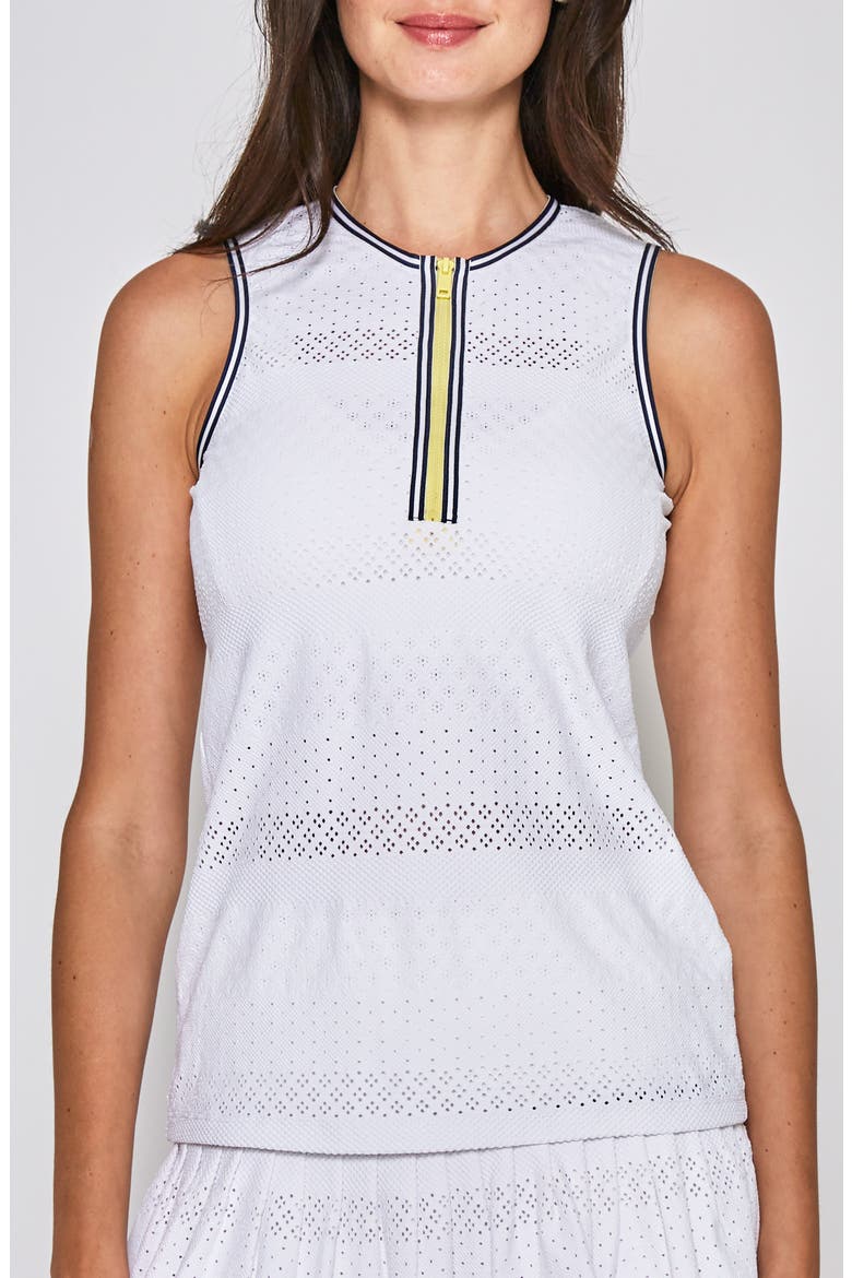 ZIP FRONT TOP, Main, color, WHITE WITH NAVY TRIM