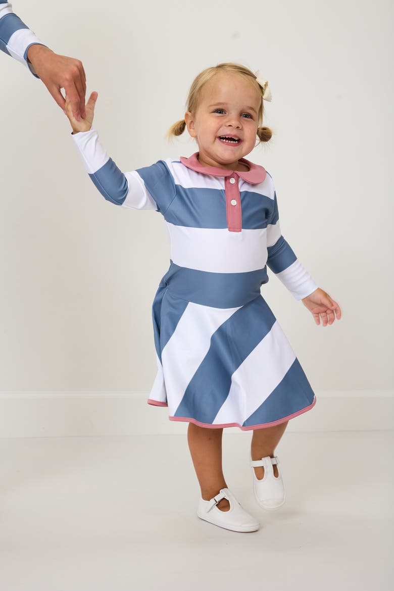 Girl's Rugby Dress, Alternate, color, Slate White Stripe