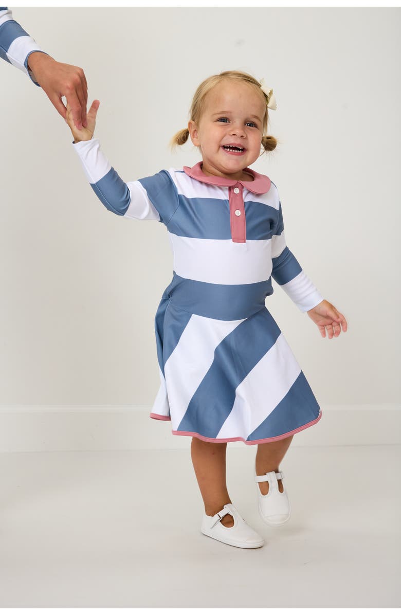 Courtside Kids Girl's Rugby Dress, Alternate, color, Slate White Stripe