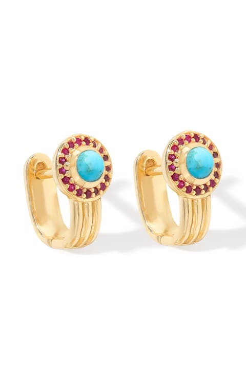 Turquoise Gold Plated Huggie Hoop Earrings