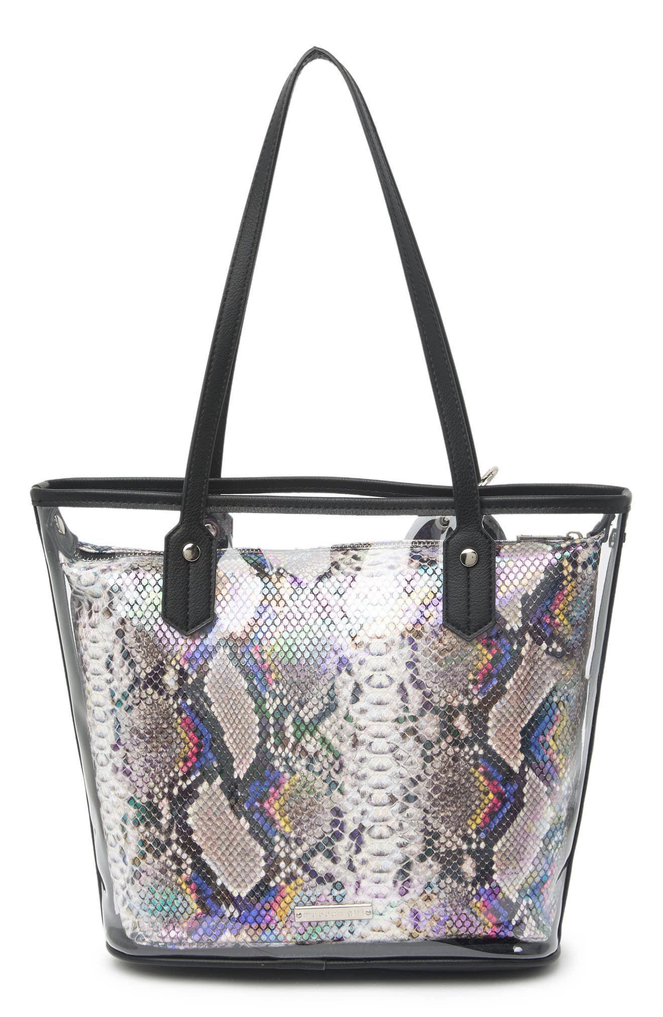 Madden Girl Snake Embossed Pouch & Transparent Tote Bag, Alternate, color, 