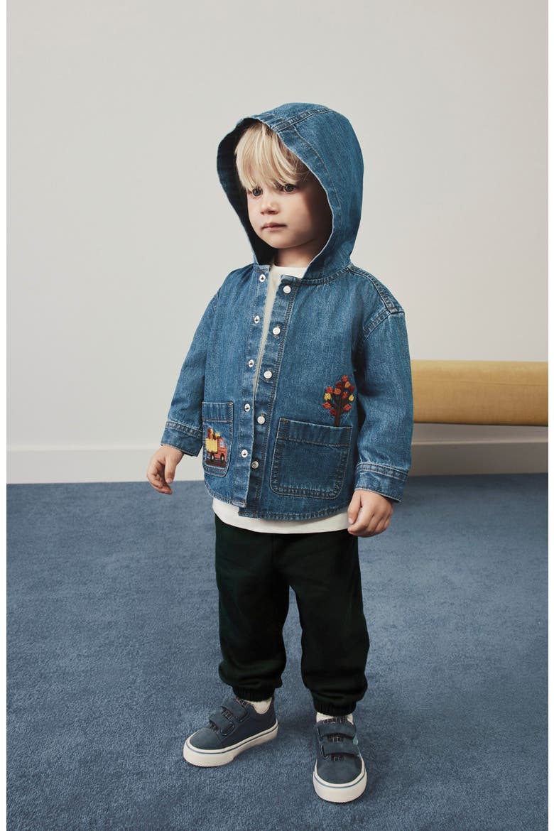 Kids' Digger Embroidered Denim Hooded Shirt, Alternate, color, BLUE