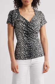 Loveappella Leaopard Print Faux Wrap Top