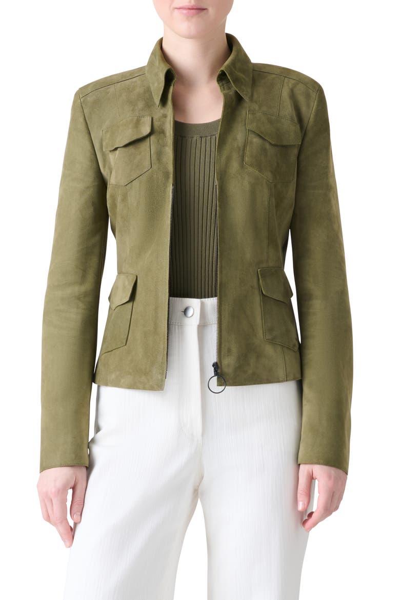 Fitted Suede Jacket, Main, color, KHAKI