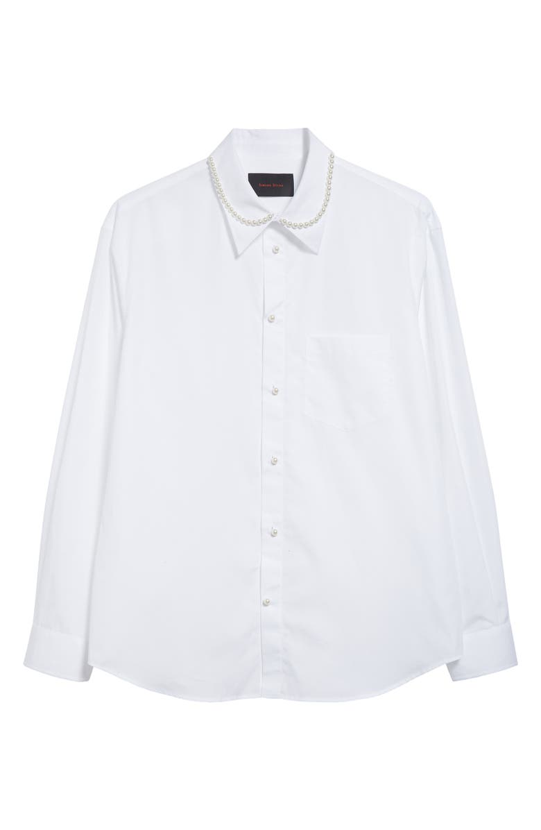 Simone Rocha Faux Pearl Detail Classic Fit Cotton Button-Up Shirt, Alternate, color, 