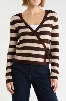 Stripe Side Tie Surplice Sweater