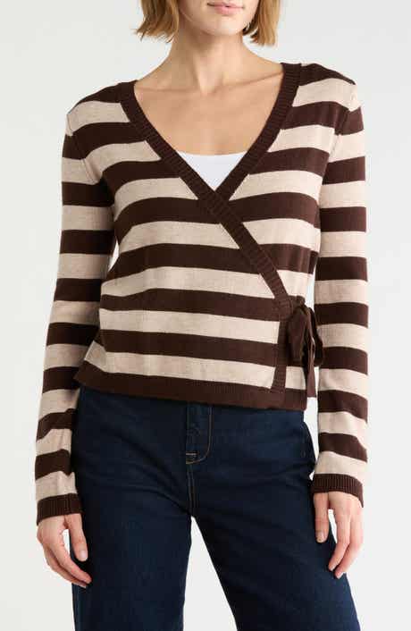 Stripe Side Tie Surplice Sweater
