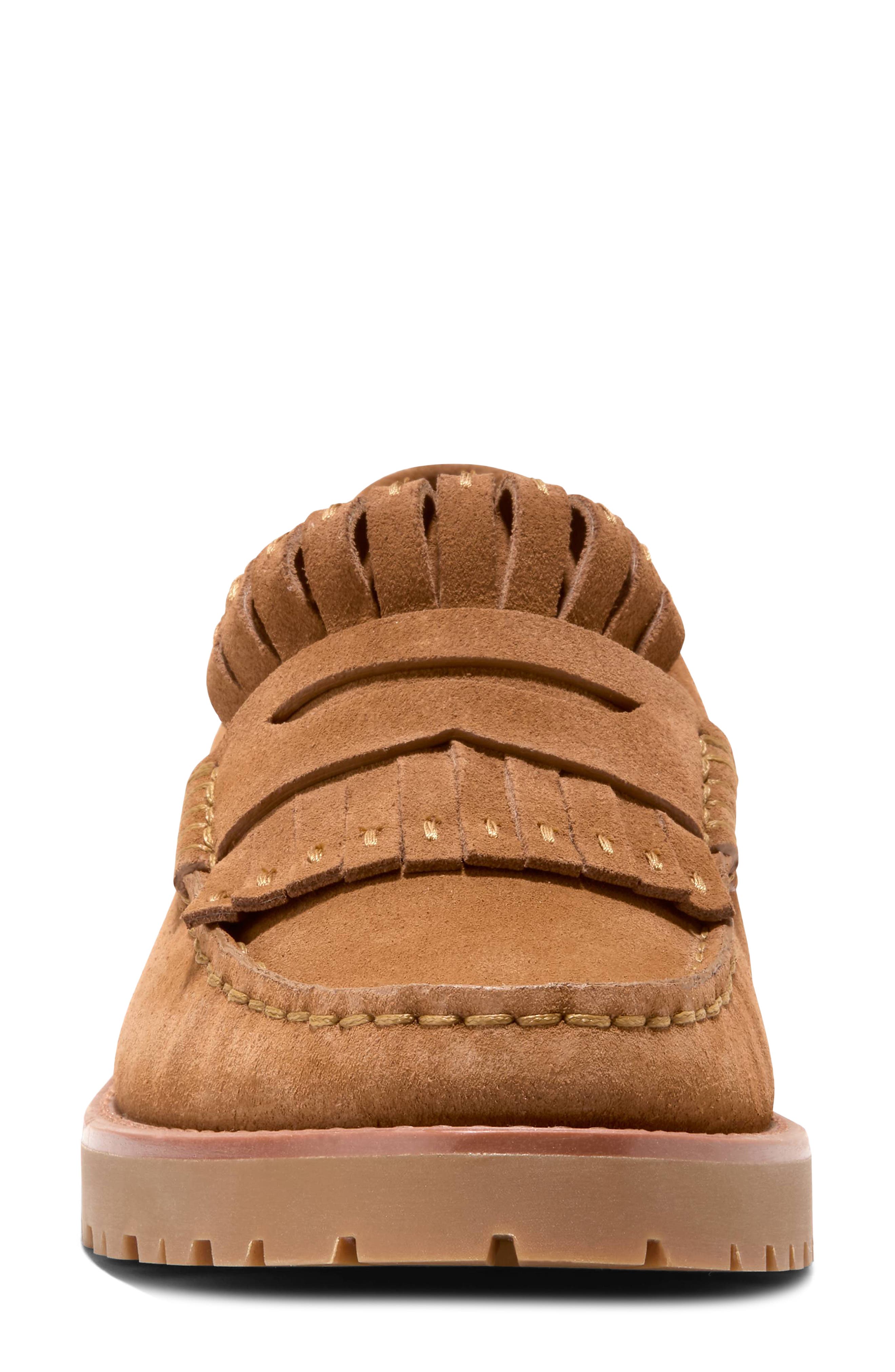 Cole Haan Treena Lug Sole Kiltie Loafer, Alternate, color, Golden Honey Cow Suede