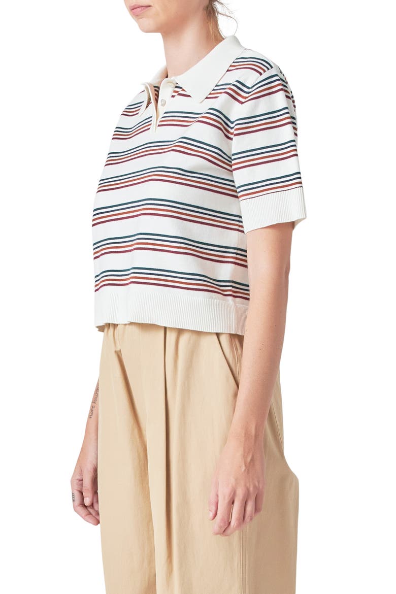 Stripe Short Sleeve Polo Sweater, Alternate, color, WHITE MULTI