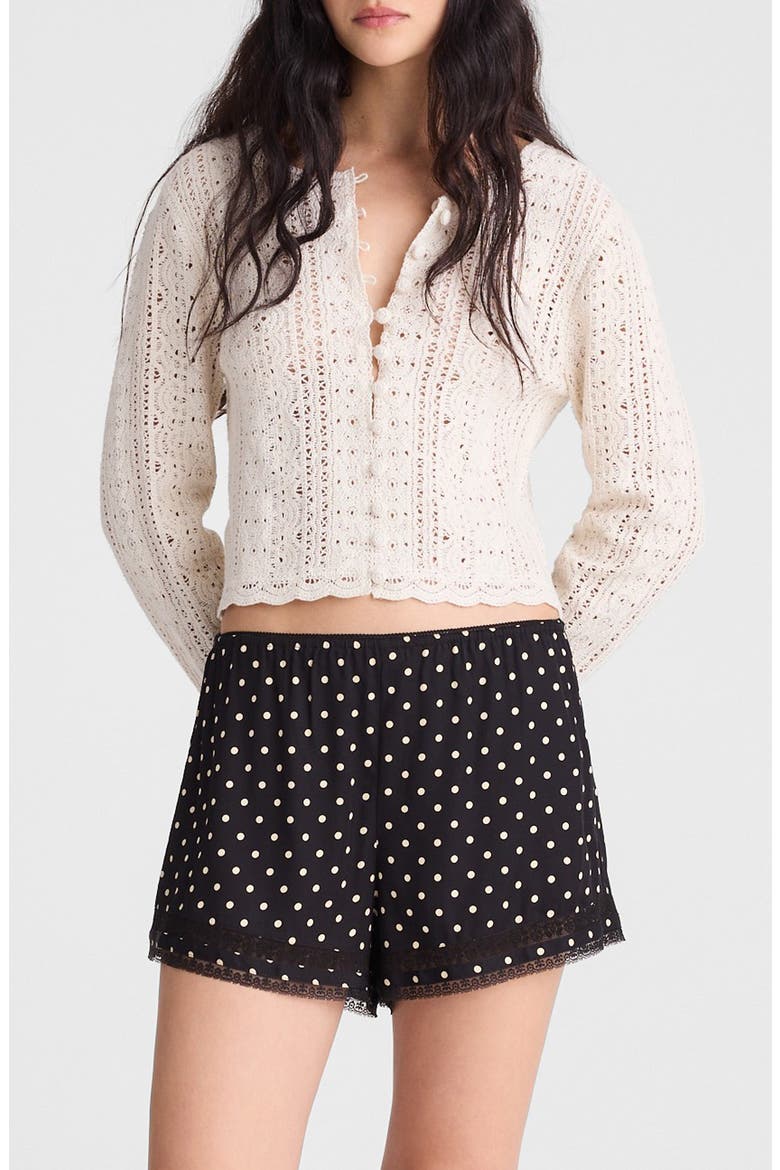 Lace Trim Pull-On Shorts, Main, color, JET BLACK