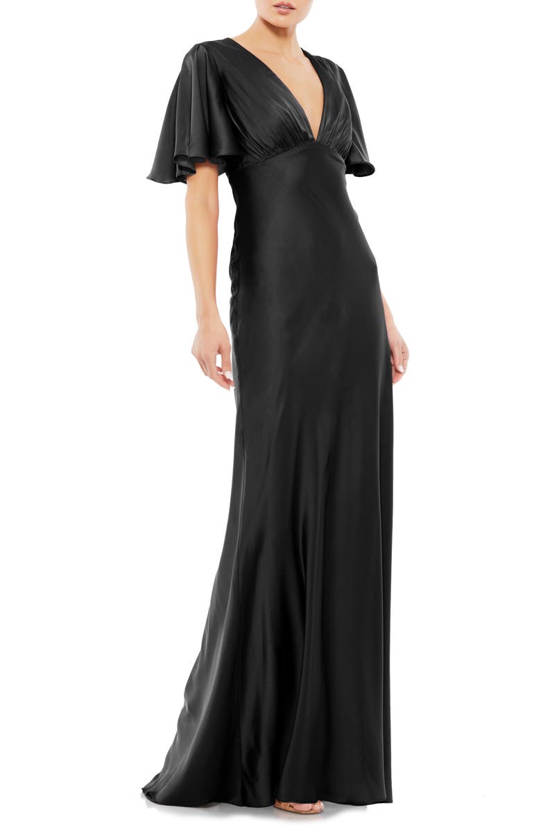 Mac Duggal Butterfly Sleeve Satin Gown, Main, color, 