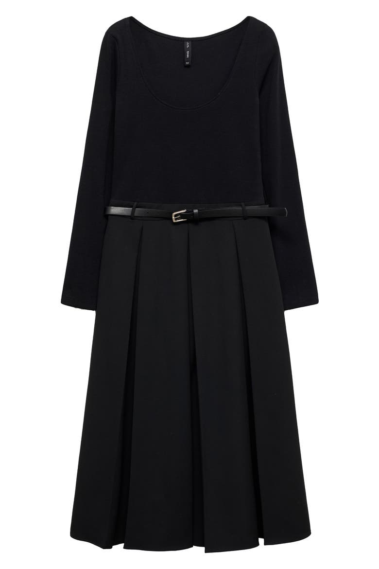 Diana Long Sleeve Belted Mixed Media Dress, Alternate, color, BLACK